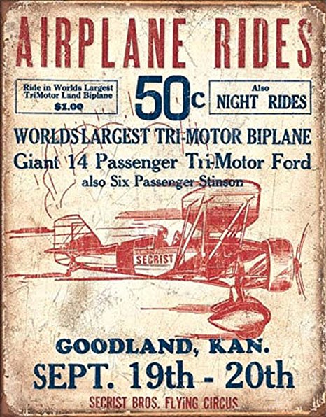 Secrist Flying Circus - Airplane Rides Tin Sign 13 x 16in
