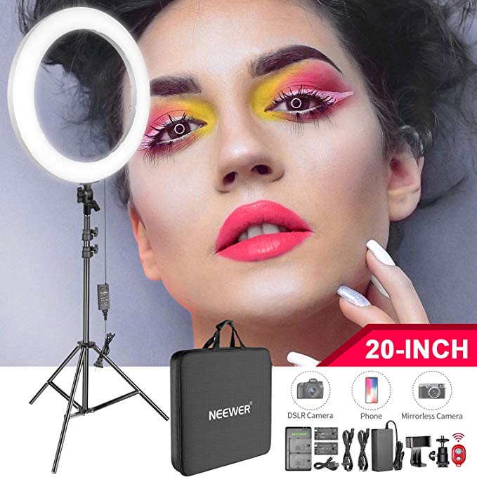 Neewer 20-inch LED Ring Light Kit for Makeup YouTube Video Blogger Salon - Adjustable Color Temperature with Battery or DC Power Option, Battery, Charger, AC Adapter, Phone Clamp and Stand Included