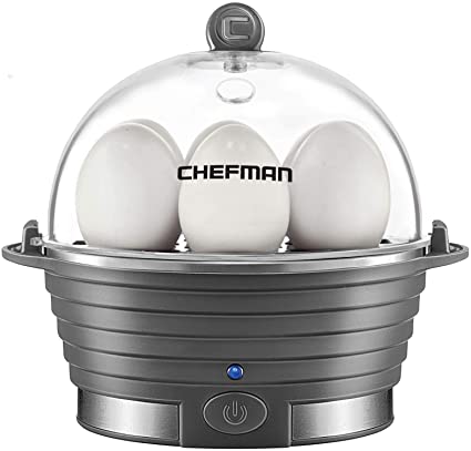 Chefman Electric Egg Cooker Boiler, Rapid Poacher, Food & Vegetable Steamer, Quickly Makes Up to 6, Hard, Medium or Soft Boiled, Poaching/Omelet Tray Included, Ready Signal, BPA-Free, Grey