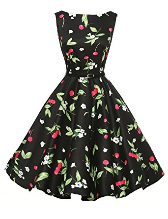 GRACE KARIN BoatNeck Sleeveless Vintage Tea Dress with Belt