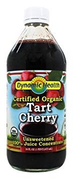 Dynamic Health 100% Unsweetened Pure Organic Certified Tart Cherry Juice Concentrate, 16-Ounce Glass Bottle