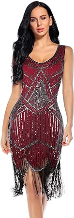 Flapper Girl Women's Vintage 1920s Sequin Beaded Tassels Hem Flapper Dress