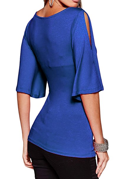 LOSRLY Womens Casual Cross Front V Neck Ruched Knits Tops and Tees