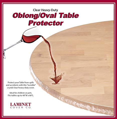 LAMINET - Plastic Elastic Fitted Table Cover Protector - Clear - Oblong/Oval - Fits Tables up to 48" x 68"