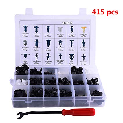 Sushiyi 415 Pcs Car Retainers - 18 Most Popular Size Door Trim Clip Rivets Push Pin Fasteners Kit for GM Ford Toyota Honda Chrysler - with Removal Tools