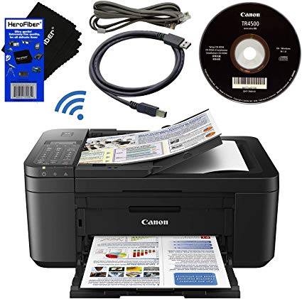 Canon PIXMA Pinter TR4527 Wireless All-in-One Compact Inkjet Printer, Copier, Scanner, Fax, Google Cloud Print & AirPrint   USB Printer Cable   HeroFiber Ultra Gentle Cleaning Cloth