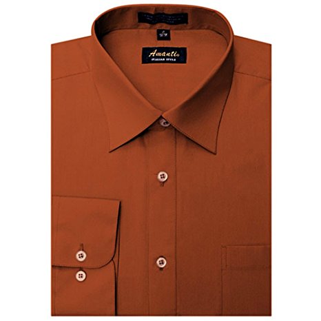 Amanti Men's Cotton Dress Shirt Long Sleeve Button Classic Collar Fit Solid Color Size