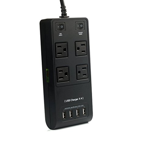 Umirro 4-Outlet Surge Protector Power Strip with 4 USB Charging Ports Color: Pure Black