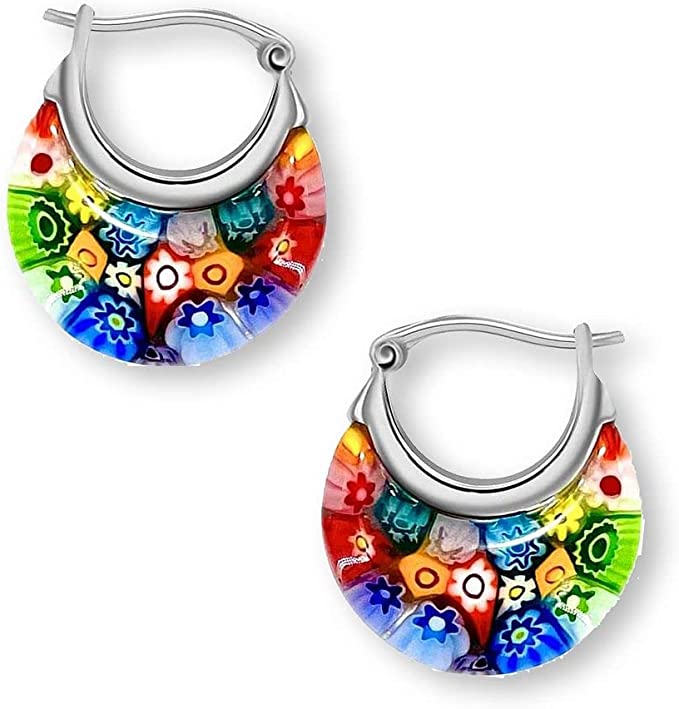 Shop LC Flower Murano Style Millefiori Glass Floral Inside Out Hoop Hoops Earrings Fashion Unique Birthday Jewelry Gifts for Women 30 cttw