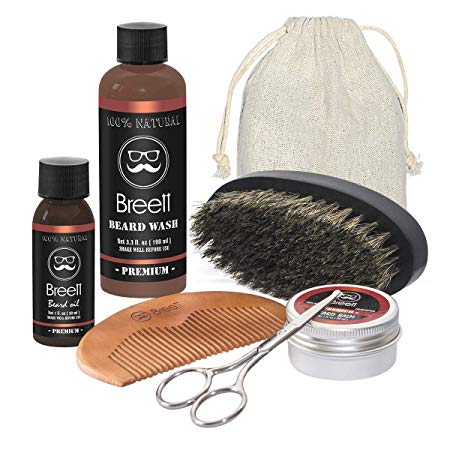 Breett Beard Oil Kit 6 Pcs, Natural Beard Oil, Beard Ointment, Beard Wash, Stainless Steel Beard Scissors, Beard Comb, Pork Silk Beard Brush