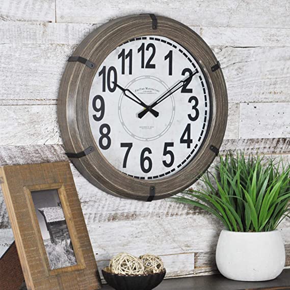 FirsTime & Co. Modern Rustic Wall Clock, 14", Faux Wood