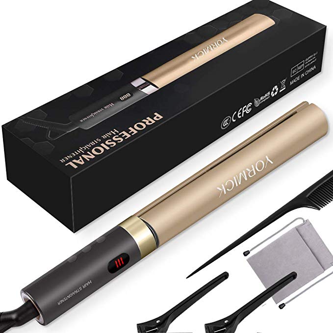 YORMICK Hair Straightener and Curling Iron 2 in 1 for Hair Styling, Tourmaline Ceramic Flat Iron with Real-Time Temperature Display for All Hair Types