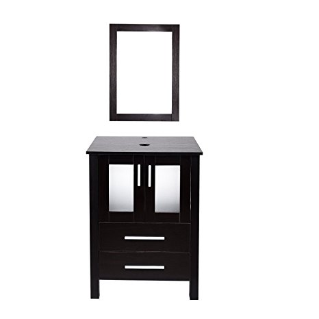 ELECWISH Bathroom Vanity with Mirror Combo 24 Inch MDF Stand Cabinet Dark Brown