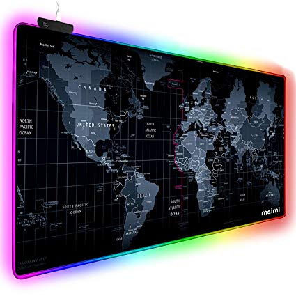 rnairni Extended RGB Mouse Pad Mat, Large Office Table Desk Gaming Lighting World Map Mousepad for PC Computer MacBook iMac Keyboard Phone Waterproof Anti-Slip Ultra Thin 4mm - 31.5'' x 15.7''