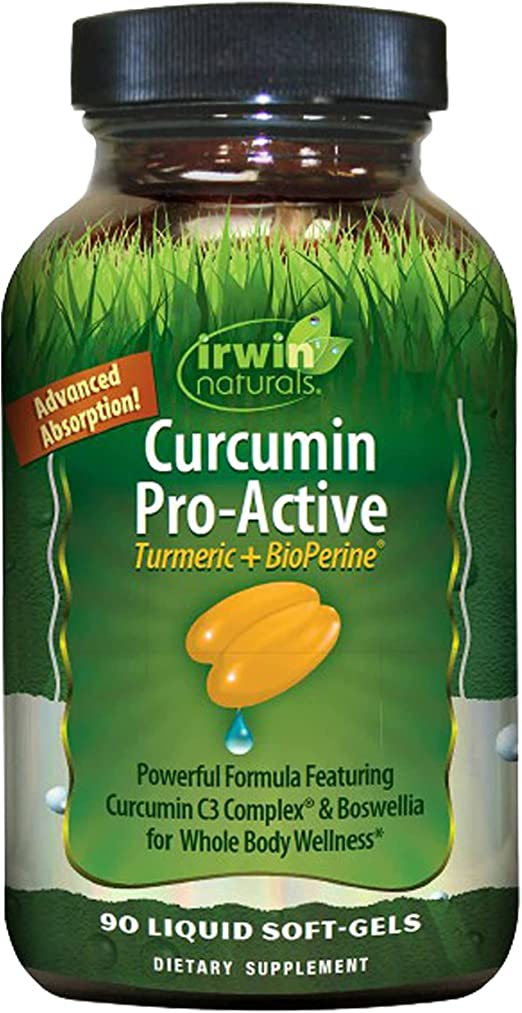 Irwin Naturals Curcumin Pro-Active - 90 Liquid Soft-Gels - with Curcumin C3 Complex & Boswellia for Whole Body Wellness - Advanced Absorption - 45 Servings