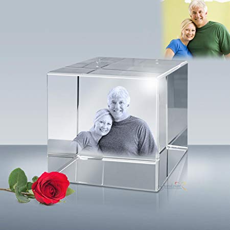 Personalized Photo Etched Crystal Flat Cube, Engraved Picture Glass Cube by Goodcount (L - 3")