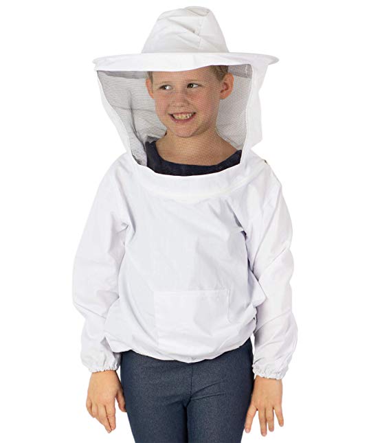 VIVO White Beekeeping Youth Sized Bee Keeping Suit, Jacket, Pull Over, Smock with Veil (BEE-V105Y)