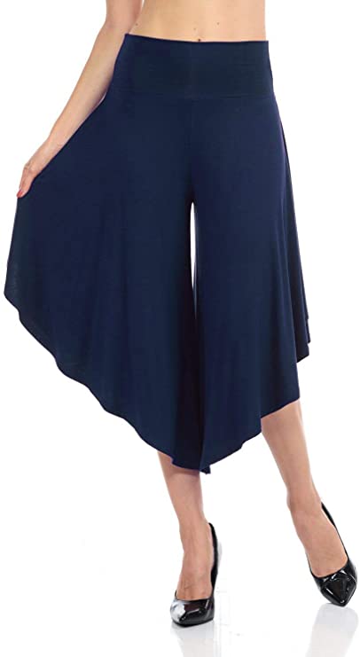 JDJ CO. Women's Layered Wide Leg Flowy Cropped Palazzo Pants, 3/4 Length High Waist Palazzo Wide Legs Capri Pants