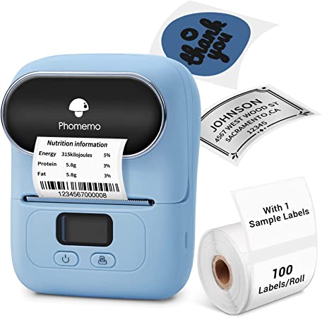 Phomemo Barcode Label Printer- M110 Label Maker Portable Bluetooth Label Maker Machine for Small Business, Barcode, Address, Logo, Clothing, Jerwery, Compatible with iOS & Android, Blue