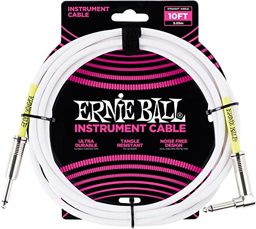 Ernie Ball 10' Straight / Angle Instrument Cable - White