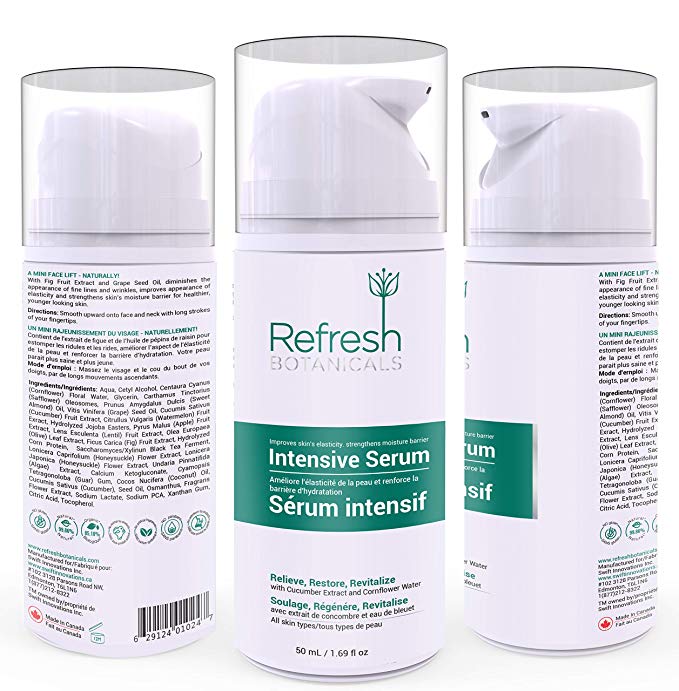 Natural Organic Intensive Serum with Vitamin C by Refresh Botanicals | Anti Aging, Anti Wrinkle, Removes Sun Spots and Dark Circles ● Vit C Serum Safe for Sensitive Skin with Organic Fig Fruit Extract and Organic Grape Seed Oil ● Special Pump Bottle