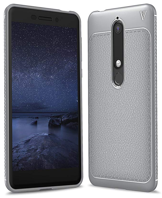 Nokia 6.1 Case, Nokia 6 2018 Case SunStory Luxury TPU Leather grain with Full Body Protective and Anti-Scratch and Non-Slip Design Design for Nokia 6.1, Nokia 6(2018). (Gray)
