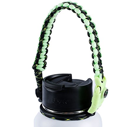 Hydro Flask Handle - QeeLink Paracord Carrier Accessories Survival Strap Cord with Safety Ring & Carabiner & Compass & Fire Starter & Whistle for Hydro Flask Nalgene CamelBak Wide Mouth Water Bottles