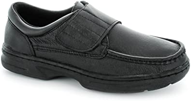Dr Keller TEXAS Mens Leather Velcro Bar Wide Fit Shoes Brown