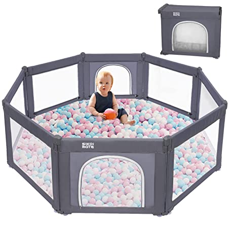 Baby Playpen, 71x71inch Foldable Playpen for Babies and Toddlers with Double Suction Cups, Indoor Outdoor Portable Kid Safety Playard Activity Center