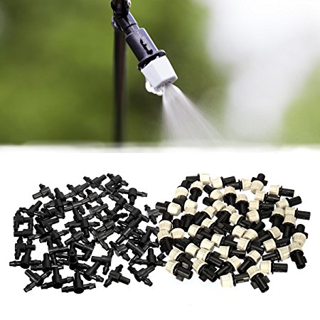 KINGSO 50Pcs Drip Irriagtion Kit Misting Drippers Atomizing Sprinkler Drip Heads with Tee Connector for Watering