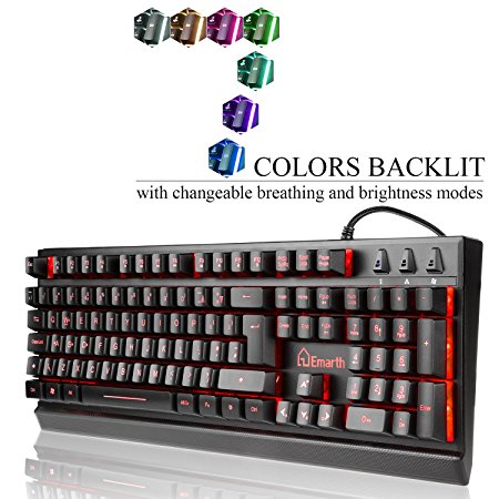 EMARTH Mechanical Keyboard USB Mechanical Feel Gaming Keyboard with Multi-color LED Backlit, 105 Keys (UK Layout)