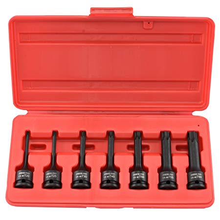 Neiko 01132B 3/8” Drive Torx Star Driver Bit Socket Set, T20 to T60  | 7-Piece Set, Cr-Mo, Impact Grade, One-Piece Construction, 3-Inch Length