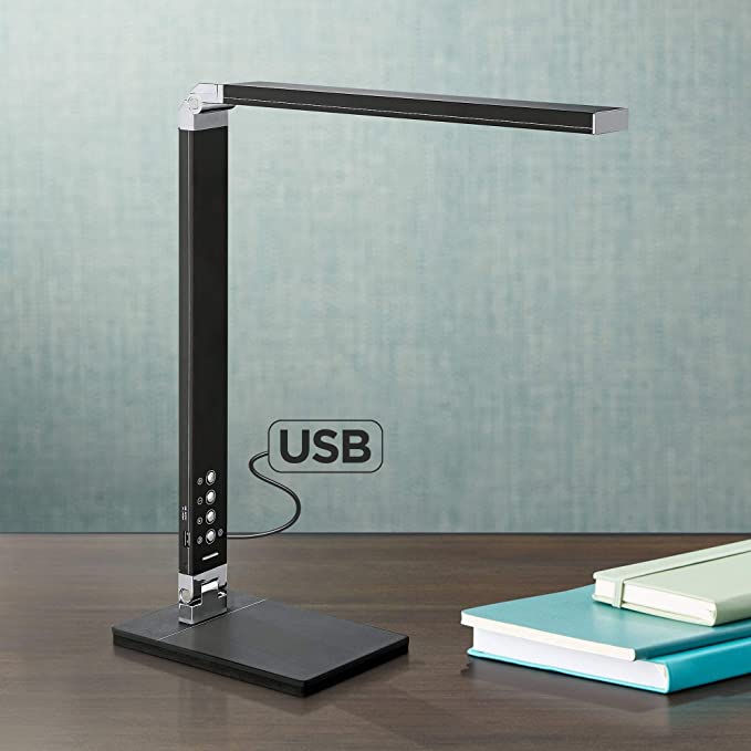 Jett Modern Desk Table Lamp 16 1/2" High with USB Charging Port and Nightlight LED Black Aluminum Touch On Off Dimmer for Bedroom Bedside Office - 360 Lighting