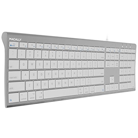 Macally Ultra-Slim USB Wired Computer Keyboard for Apple MacBook Pro, Air, iMac, Mac Mini, Windows PC Laptops/Desktops and Notebooks | Plug and Play - No Drivers | Silver Finish