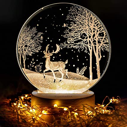 LED Night Light, 3D Elk Lights, YueKeCH Night Lights for Kids, Baby Night Light, Bedside Lamp, Adjustable Brightness, 3 Colors, USB Charging, Suitable for Girls,Children Christmas Birthday Gifts