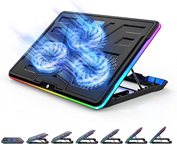 TECKNET Laptop Cooling Pad RGB Laptop Cooler with 3 Quiet Cooling Fan, 7 Adjustable Heights, Gaming Laptop Cooling Stand for 12-17 inches Laptops with 14 RGB Modes, 2 USB Ports, Touch Control