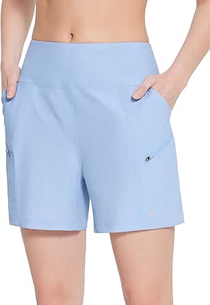 BALEAF Women's Athletic Shorts 7 Inch Long Hiking Shorts High Waist Pockets