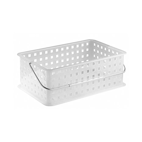 InterDesign Storage Organizer Basket, with Handle for Bathroom, Health and Beauty Products - Medium, Frost