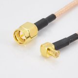 RF coaxial coax cable assembly SMA male to MCX male right angle 6