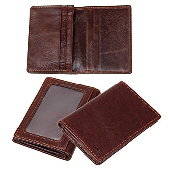 Yilen Card Wallet Top Grain Cowhide Genuine Leather Bifold Card Holder Wallet Case with ID window (Coffee)