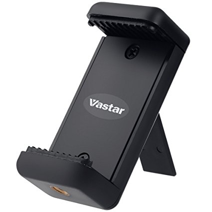 Vastar Mobile Phone Mount Tripod Adapter, Smart Phone Tripod Holder with Self-standing Bracket and 2 Standard 1/4 Screw Holes, Black