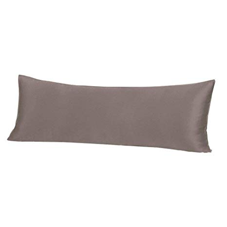 THXSILK 19 Momme Mulberry Silk Body Pillow Cover Pillowcase with Hidden Zipper - Hypoallergenic & Breathable - Pure Natural Silk on Both Sides, 20" x 54", Coffee
