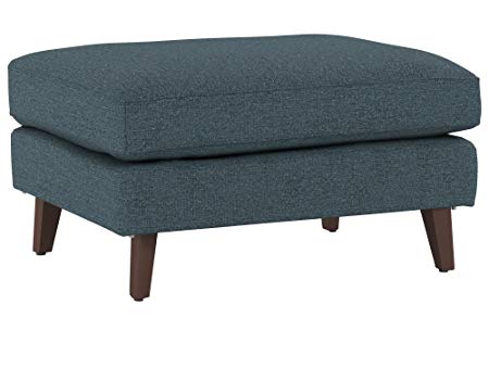 Rivet Sloane Mid-Century Modern Angled Leg Accent Ottoman, 31.9"W, Denim