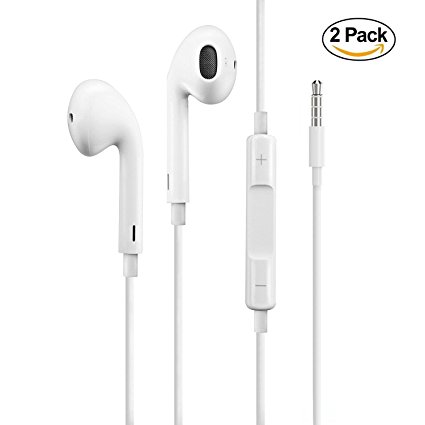 Gaea Earphones with Microphone [2 Pack] Premium Earbuds Stereo Headphones and Noise Isolating headset Made for Apple iPhone iPod iPad - White