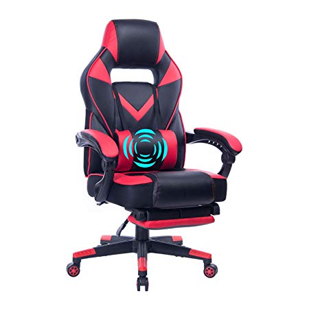 HEALGEN Reclining Gaming Chair with Massage Lumbar Pillow - Memory Foam PC Computer Racing Gamer Chair - Ergonomic High-Back Office Desk Chair GM005-Red