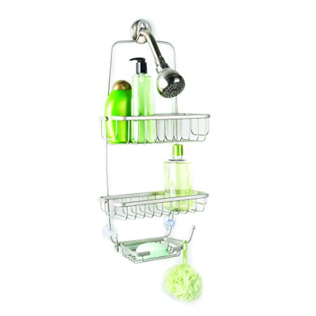 HomeCrate Over The Shower 2 Tier Deluxe Shower Caddy With Soap Dish, Satin Nickel