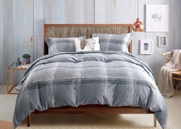 Bermo 100 Cotton Duvet Cover Sets REACTIVE Printed 200 Thread Count combed Sateen Plaid-Heather FullQueen