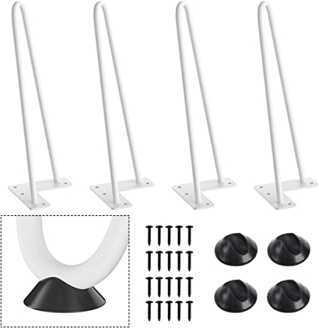 SMARTSTANDARD 12 Inch Heavy Duty Hairpin Furniture Legs, Metal Home DIY Projects for TV Stand, Sofa, Cabinet, etc with Rubber Floor Protectors White 4PCS