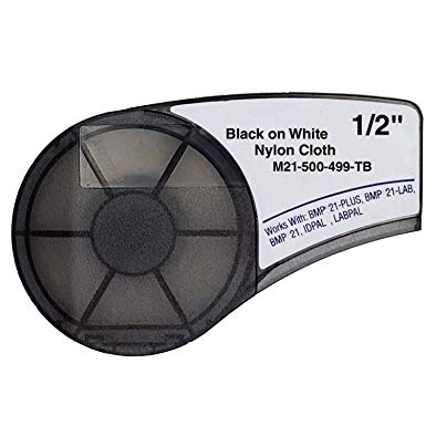 SIKOT M21-500-499-TB Cartridge Ribbon, High Adhesion Nylon Label Tape, Black on White Nylon Cloth Film Compatible with BMP21-PLUS/ID PAL BMP21-LAB/LABPAL Portable Label Printer-16' Length 0.5" Width