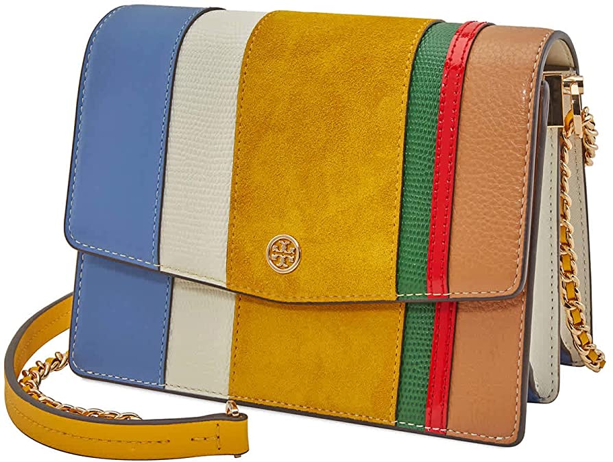 Tory Burch Robinson Convertible Balloon Stripe Leather Shoulder Bag Handbag NEW